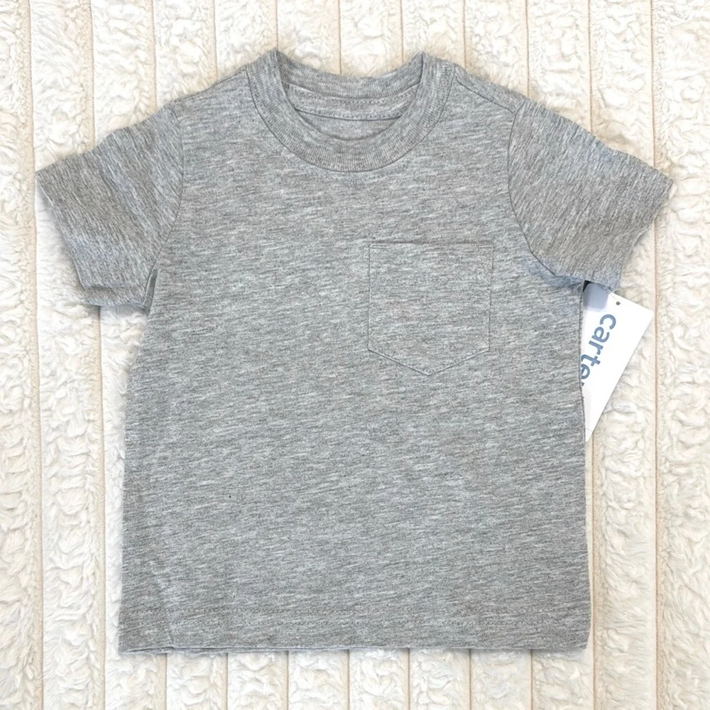 3/$15 🌸 Carter’s Baby Pocket Tee 3m Heather Gray Solid T Shirt Short Sleeve